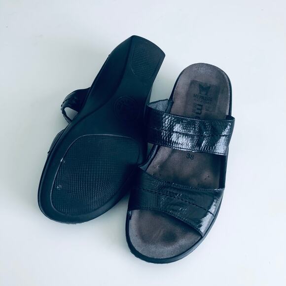 Mephisto Mobil's Air Relax Women's 38 Two Strap Black Leather Orthotic Sandals - Picture 2 of 11